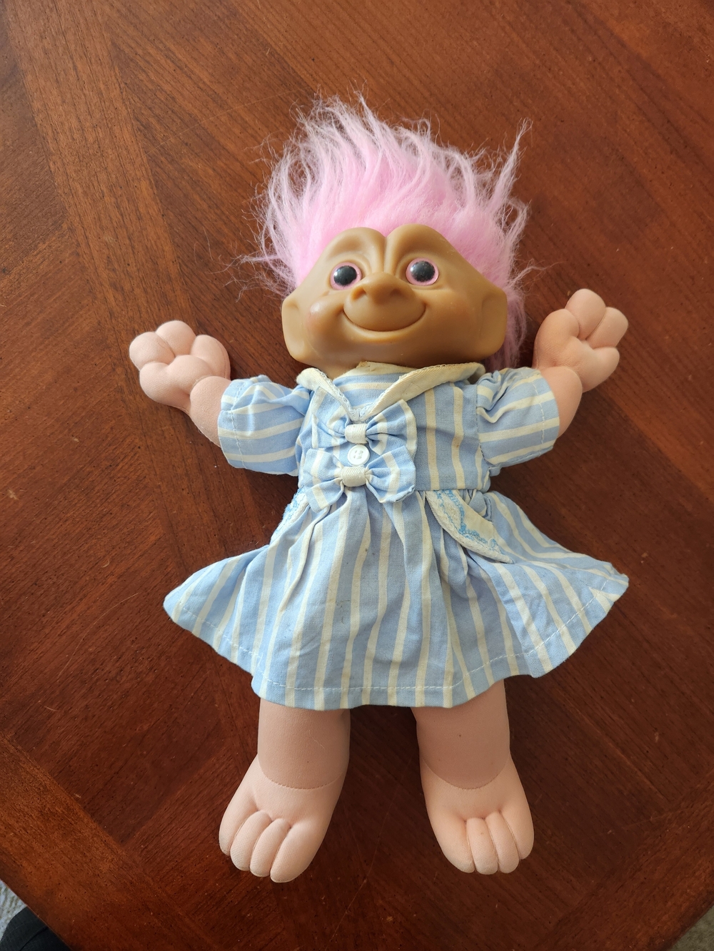 1991 Treasure Troll Pink-Haired Troll Doll in Blue Dress - Kids Toys
